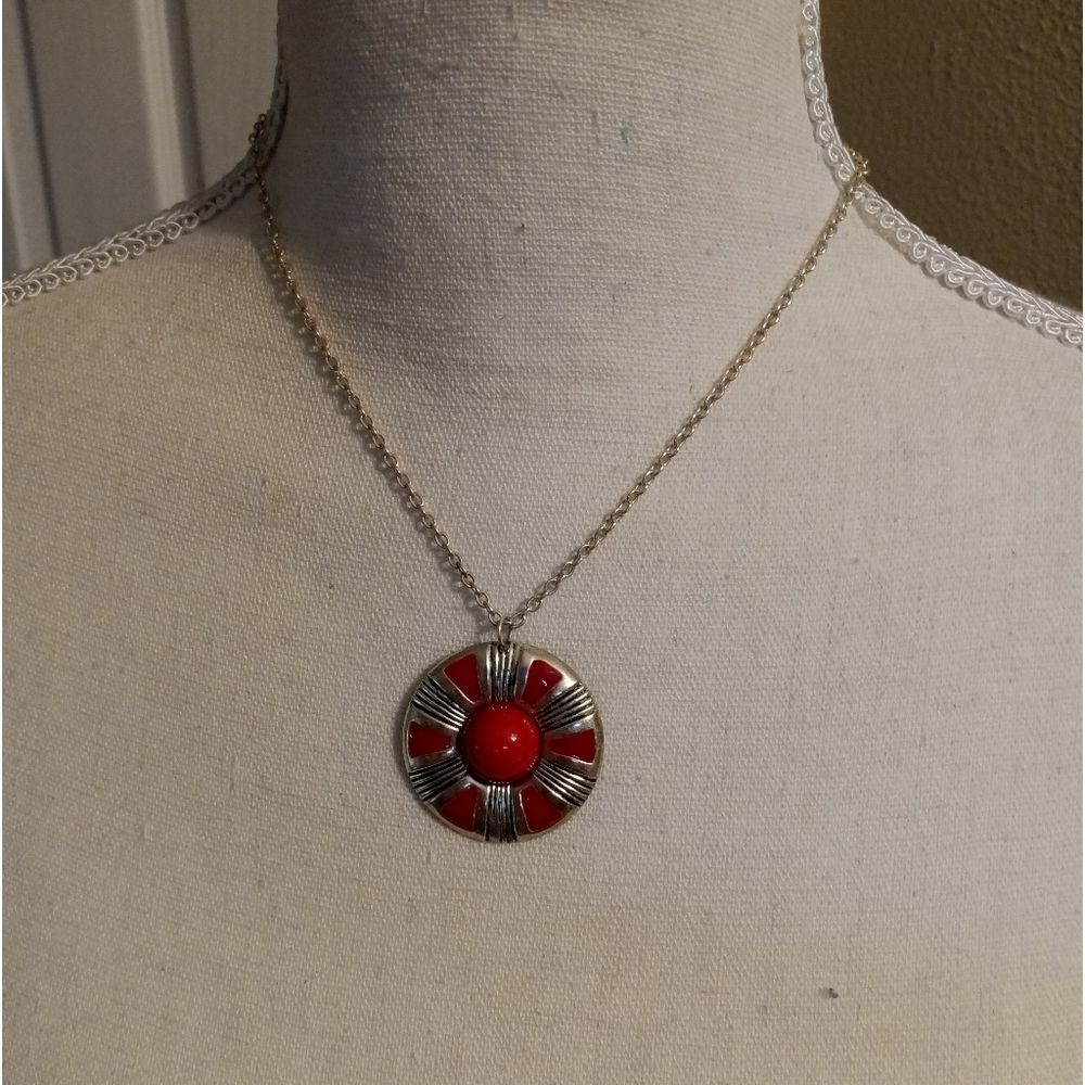 Red & Silver Pendant Necklace